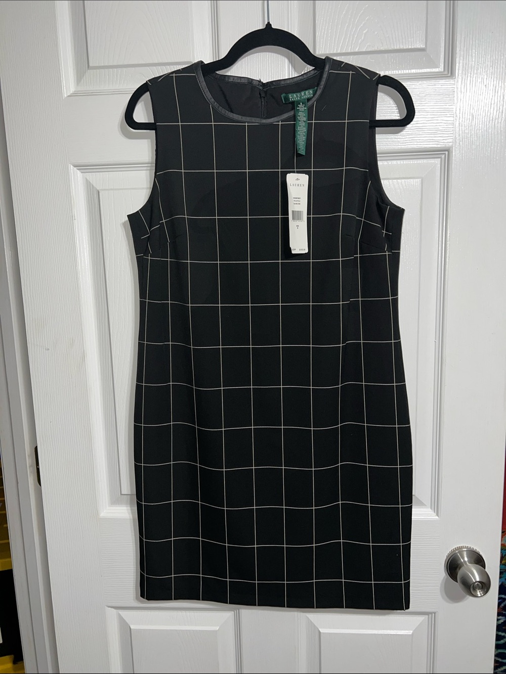 Lauren Ralph Lauren Black Windowpane Shift Dress with White Grid